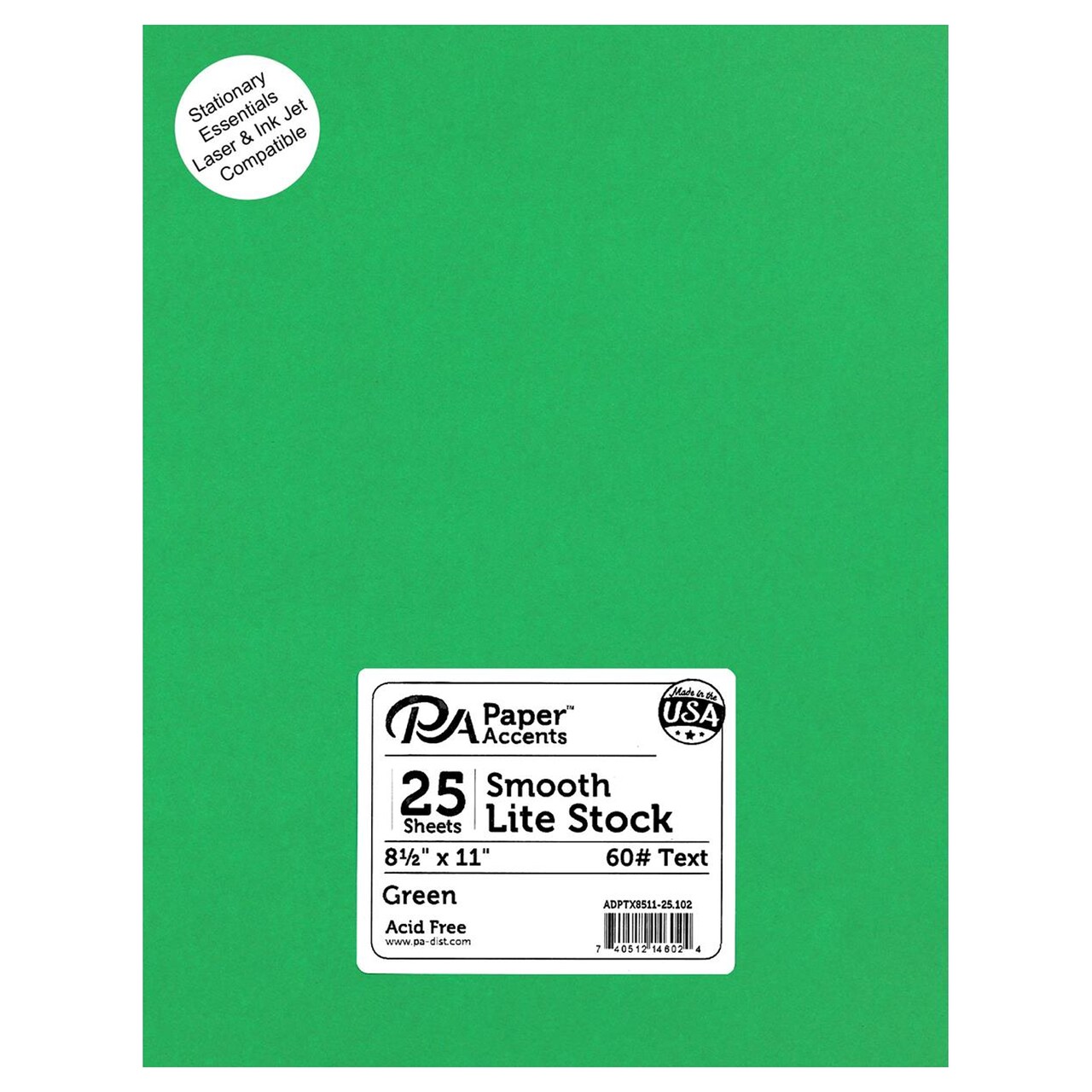 Accent Design Paper Accents Lite Stock 8.5x11 60lb Text, Green colored cardstock paper for card making, scrapbooking, printing, quilling and crafts, 25 piece pack